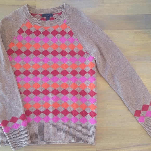 J. Crew Argyle Crew Neck Lambswool Sweater Size XS - Picture 2 of 9